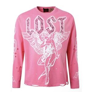 NWT Lost intricacy Long Sleeve Shirt Pink With Rhinestone Accents Size S